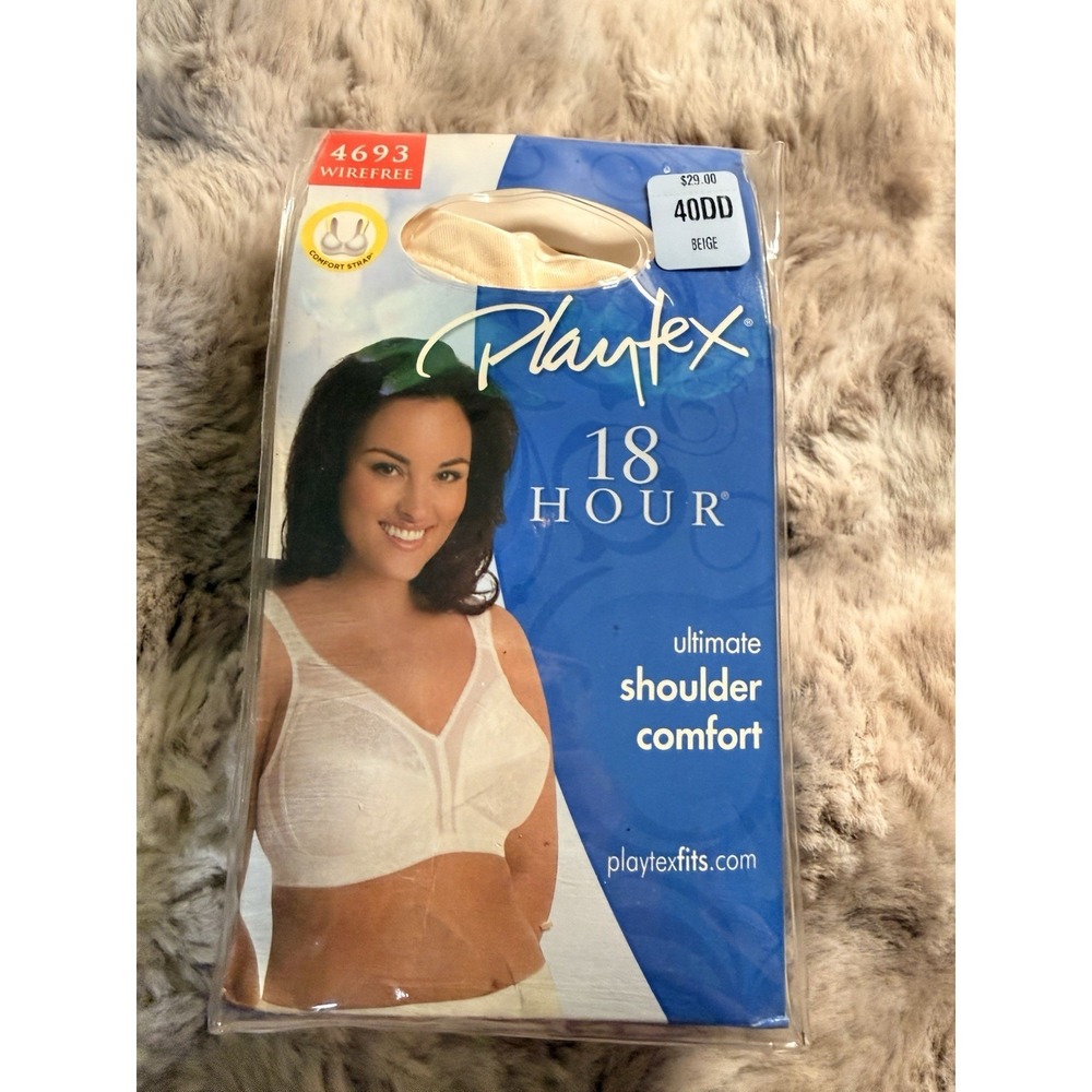 Playtex 18 Hour 4693 Wirefree Bra 40DD Beige Comfort Strap New NIP